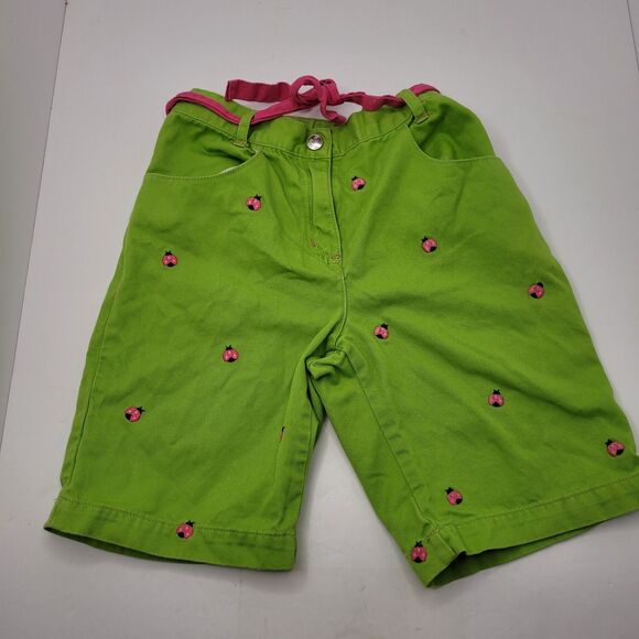 Gymboree Summer Green Chino Lady Bug Shorts Girls Size 7 Adjustable Waist - Picture 1 of 8
